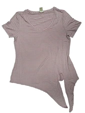 Matty M Women's Top V-Neck Side Tie Tee Ladies T-Shirt Pink Striped Medium 8/10