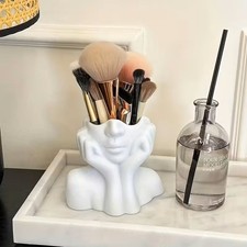 Face Shaped Makeup Brush Holder Minimalist White Desktop Organizer