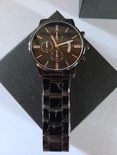 Geneva Men's Gloss Black Watch With Black Dial With Gold 8 3/4 Inch Band