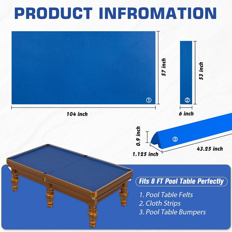 iEsstros 8ft Pool Table Felt and Bumper Kit for 8FT + 42'' Bumpers ...