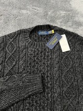 Polo Ralph Lauren Men's Cable-Knit Crew Cotton Sweater M Charcoal Grey