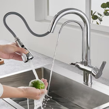 3-Way Kitchen Mixer Tap Brass Body with Drinking Water Filter Tap 360° Swivel