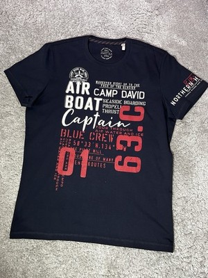 Camp David Shirt Gr.M * dunkelblau * Druckgrafik rot mit Bestickung in Weiß* NEU