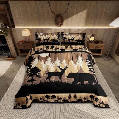Feelyou Rustic Bear Deer Comforter Set Full Size Wildlife Hunting Quilt Set 2