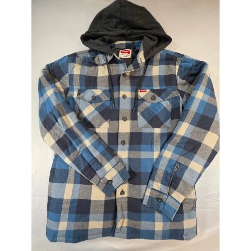 Wrangler Men Blue Plaid Hooded Quilted Flannel Shirt Jacket Size Small 112374180 - product listing photo