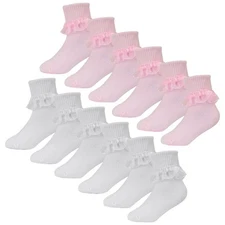 6 Pack Baby Girl Cotton Frilly Lace Socks | Sock Snob | Socks for Toddler
