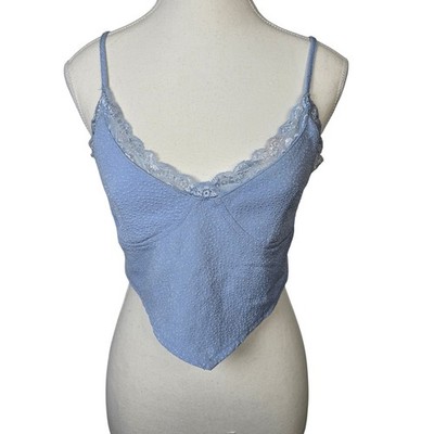 Kendall Kylie Blue Textured Lace Trim Halter Neck Crop Top Size S