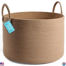 OrganiHaus Extra-Large Honey Woven Cotton Rope Laundry Basket, 20x13 Inches