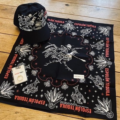 Espolon Tequila Hat Cap Handkerchief Bandana Rooster Skeleton NEW Promo Lot
