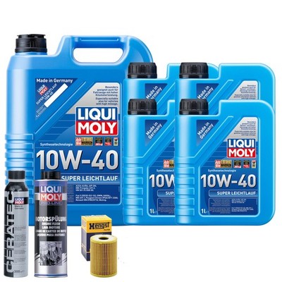 Motoröl 10W40 LIQUI MOLY Super Leichtlauf 9L+HENGST Ölfilter +Spülung +Cera Tec
