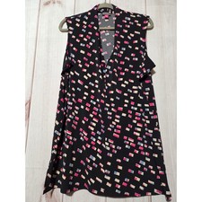 Vince Camuto 1X Sleeveless V Neck Geometric Print Black Pink White Blue Top