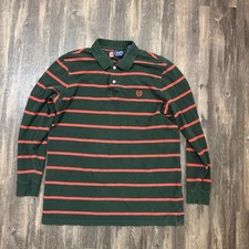 Chaps Polo Shirt Men's Small Striped Green Orange 100 Cotton Preppy