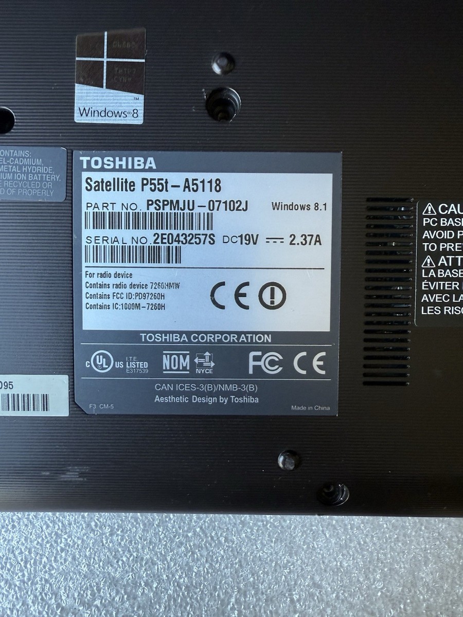 Toshiba Satellite P55T-A5118 Intel Core i7-4500U 1.80 GHz 8 GB RAM
