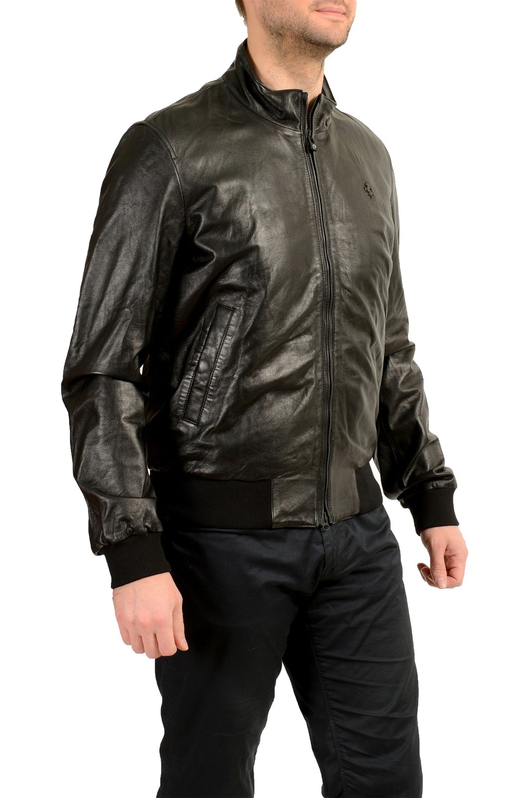 Scuderia Ferrari Men's Black 100% Leather Bomber Biker Jacket US XL IT 54 - second product detail image