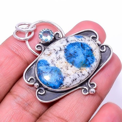 K2 Blue Azurite - Pakistan & Blue Topaz 925 Sterling Silver Pendant 1.95'' P15