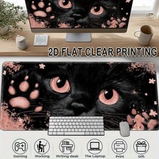 40 90cm XXL Large Gaming Mouse Pad with Black Cat  Pink Cherry Blossom Design -
