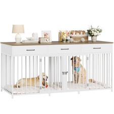 Double Dog Crate Furniture 71 Wide Indoor Kennel with 3 Drawers Farmhouse