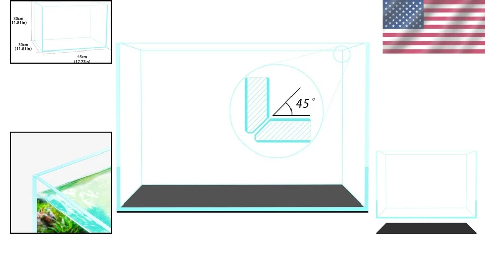 Elegante acuario sin borde de 10 galones con bordes ingleteados de 45° para mantenimiento de peces en interiores Foto 2 de 4