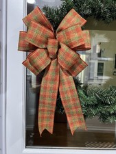 Handmade Large Fall Plaid Bow for Wreath 10 x 16 in. Bow for Autumn Wreath