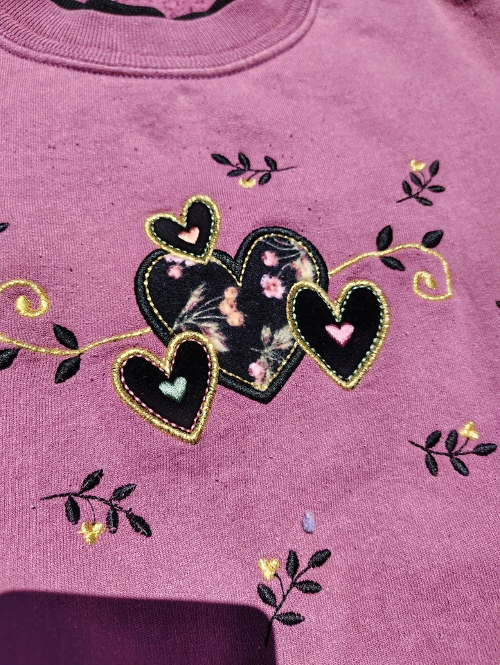 Vintage 90s Top Stitch Sweatshirt Womens 3XL Pink Red Grandma Lagenlook Baggy - Image 4 of 4