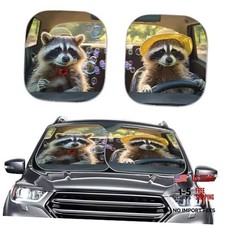 Car Windshield Sunshade - 2pcs Set - Universal Fit - Raccoon Animal Driving
