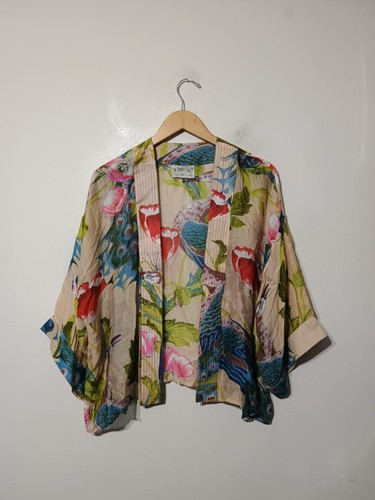 One Hundred Stars Mohnblumen und Pfauen kurzer Kimono - Bild 2 von 6