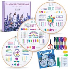 3Pack Embroidery Kit for Beginners and Adults,Learn 33 Stitches with DIY Stamped