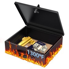 Fireproof Document Box with Key Lock & Handle 33 x 27 x 10 cm Large Lock Box for