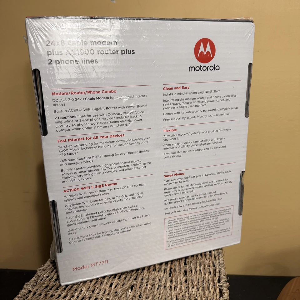 SEALED Motorola MT7711 24X8 Cable Modem & AC1900 Dual Band Wi-Fi Gigabit Router - Image 3 of 4