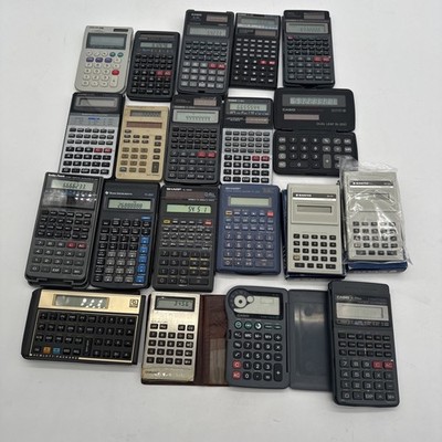 Vintage Calculator Lot Of 20 Casio, Sharp, Hp, Texas Instruments Most Working