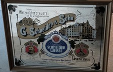 Werbespiegel mit Holzrahmen Schneider Weisse