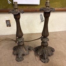 Antique Heavy Brass Art Nouveau Lamps X2 A Pair C1910 Original Quality (25)