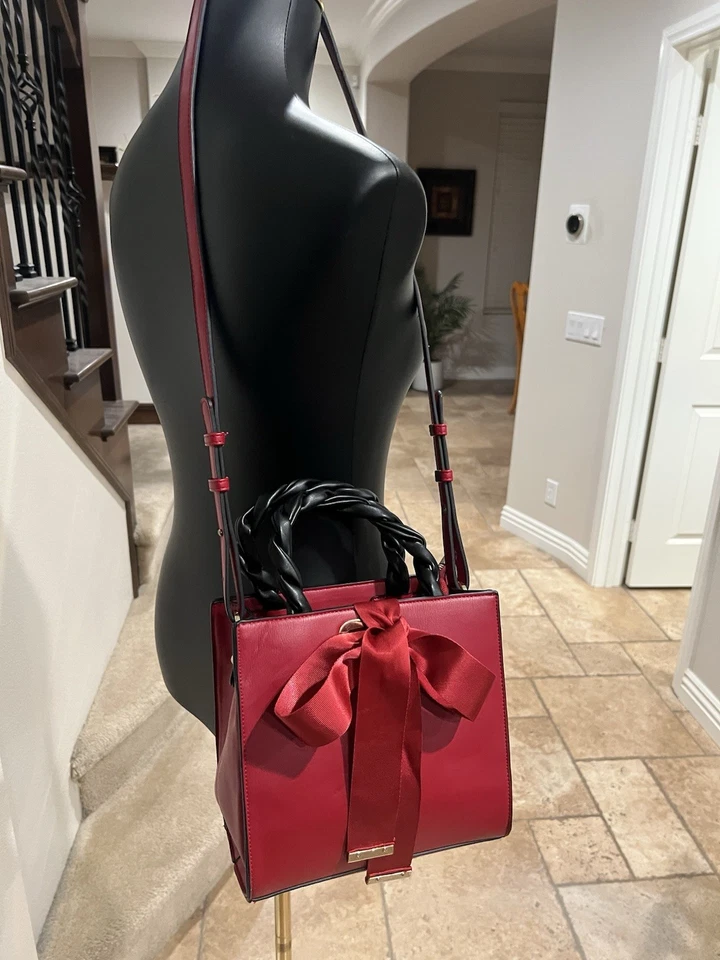 Satchel / Crossbody Bag Womens Red Bow Purse Shoulder Tote Vegan Leather - Image 3 of 4