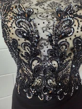 ☆ RARE MORRELL MAXIE Diamonte Jewelled Mesh Art Nouveau Ball Gown Evening Dress