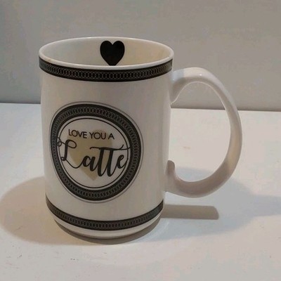 Crofton Love You a Latte Bone China Coffee Mug 16 fl oz White Black Heart  Design | eBay