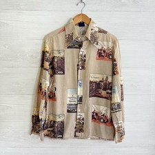 Vintage Sears East Coast Cities Print Button Up Shirt USA Travel Graphic Large