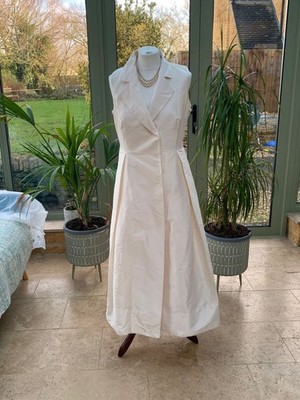 Karen Millen x Lydia Cream Taffeta Tailored Wrap Shirt Midaxi A-Line Dress  M 12 | eBay