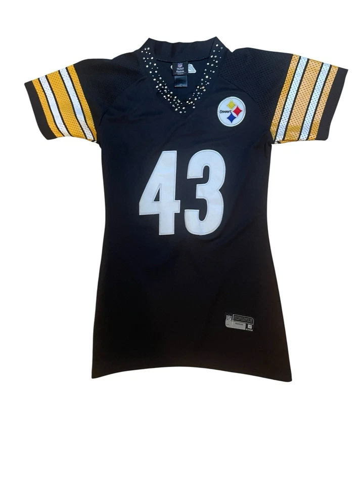 Vestido jersey de fútbol americano para mujer Reebok Pittsburgh Steelers Troy Polamalu con joyas MD Foto 3 de 4