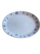 Anchor Hocking Snow Flake Platter 15.75” White Stoneware Blue Snowflakes Holiday
