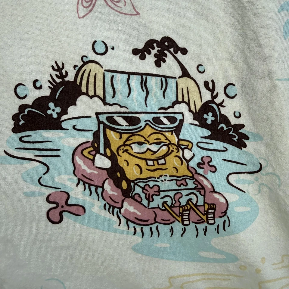 Camisa Bob Esponja Pantalones Cuadrados Para Hombres XL Abotonada Manga Corta Nickelodeon Hawaiana Foto 4 de 4