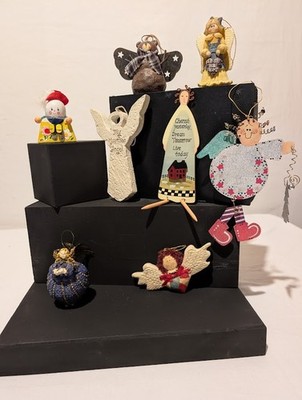 Christmas Ornaments Collection of 8 Pieces Folk Art Angels Bear Guardian 