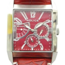 Police 13789M Watch Quartz Leather Belt Red Dial Chronograph Silver Color Used 9