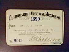 1899 Ferrocarril Central Mexicano (Mexican Central Railway) Annual Pass