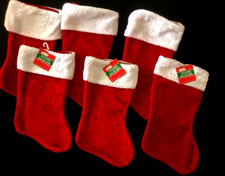lot of 6 Red Felt Holiday Christmas 18" Stockings Party Supply Fireplace Santa