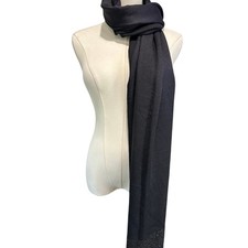 Scarf Black Hand Beaded Accent Border Fringe Shawl Formal Y2K Whimsy Goth Boho