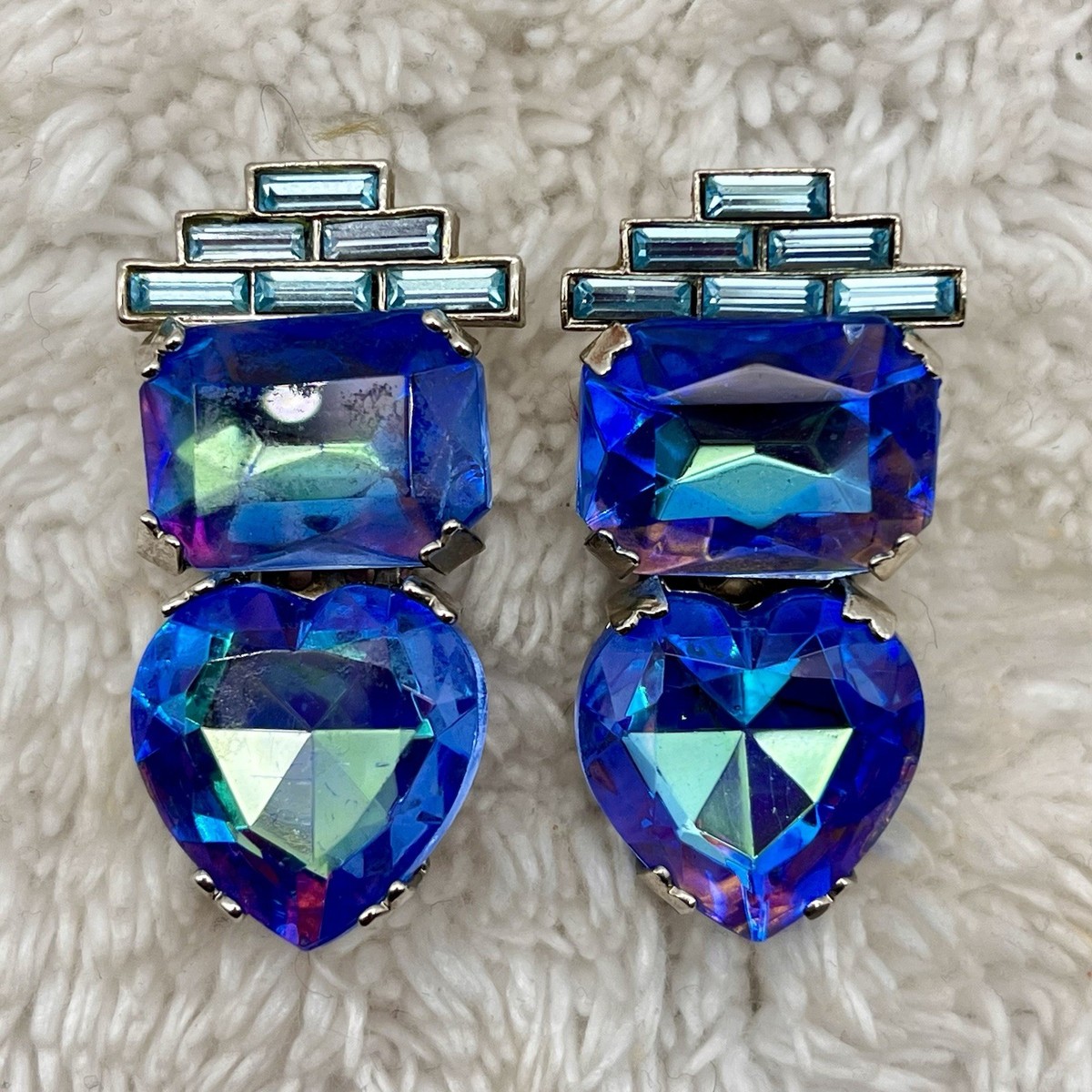 Vintage Zoe Coste Earrings Huge Blue Rhinestone Clip Ons  display picture 1