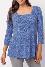 Susan Graver Petite Printed Liquid Knit Fit & Flare Tunic Blue Breeze