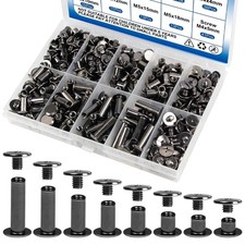 128 Sets Chicago Screws Kit, Black Screw Rivets, 8 Sizes Carbon Steel Binding