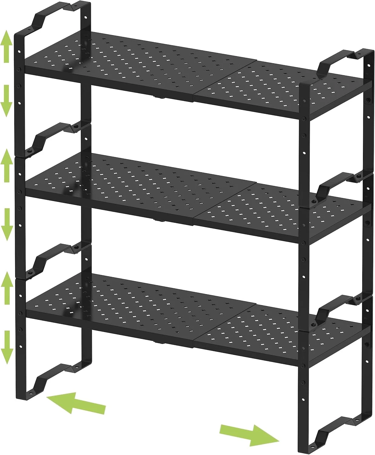 Adjustable Stackable Spice Rack Organizer - 3 Pack Black Metal Shelves