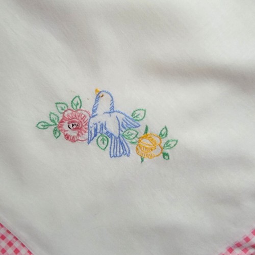 Vtg Handmade Square Embroidered Cardtable Tablecloth Gingham Boarder 45" x 45" - Imagen 9 de 11